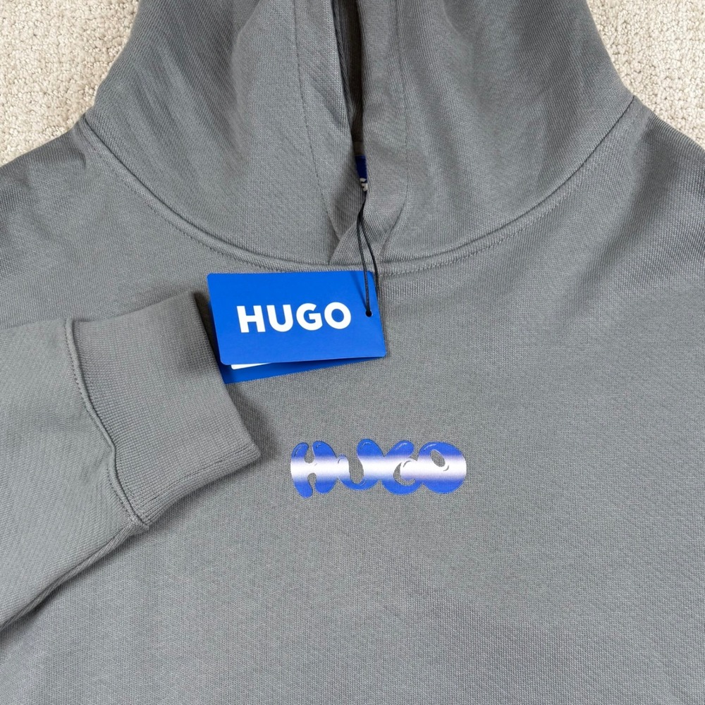 NEW Hugo Boss Mens XL Nifty Gray Blue Bubble Logo Graphic Hoodie Sweatshirt
